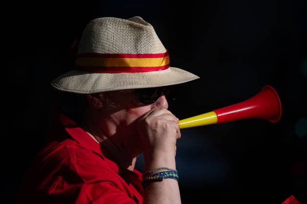 The Spanish National Team Celebrates Its World Cup Victory with a Parade in Madrid A man blowing a trumpet during the Spanish National Team’s victory parade for winning the 2026 World Cup, on July 20, 2026, in Madrid, Spain. The Spanish team became the 2026 World Cup champion yesterday after defeating Argentina 1–0 with a goal by Ferrán Torres. JULY 20, 2026. Fernando Sá, Madrid, Madrid, Spain  Copyright: xFernandoxSanchezx 7678091