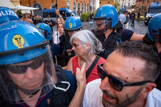 July 20, 2026, Rome, Rm, Italy: Hundreds gathered in front of the Interior Ministry to protest the death of Abderrahim Fakir during his arrest by two police officers. Some participants offer non-violent resistance as they are removed by the police. Rome Italy - ZUMAg256 20260720_znp_g256_007 Copyright: xMarcoxDixGianvitox