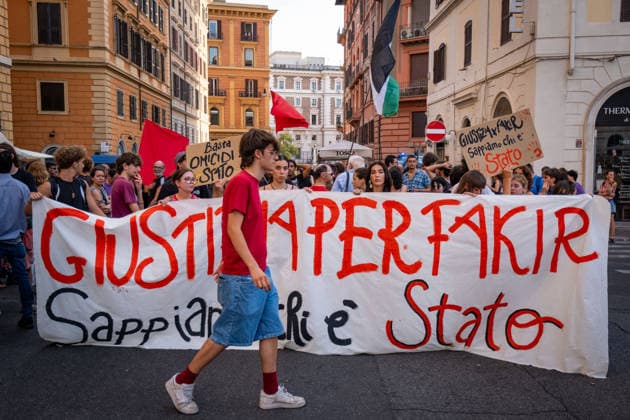 July 20, 2026, Rome, Rm, Italy: Hundreds gathered in front of the Interior Ministry to protest the death of Abderrahim Fakir during his arrest by two police officers. Justice for Fakir, we know who did it reads the banner. Rome Italy - ZUMAg256 20260720_znp_g256_008 Copyright: xMarcoxDixGianvitox