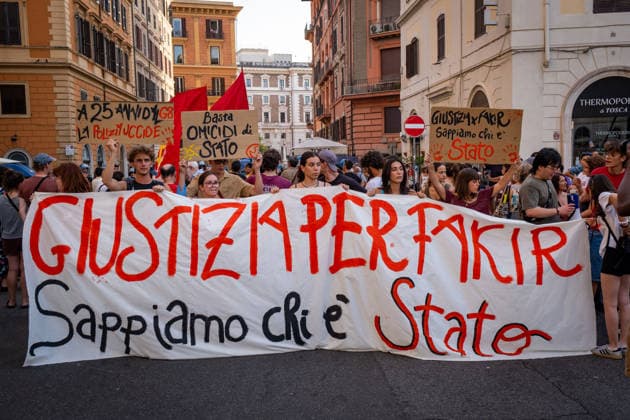 July 20, 2026, Rome, Rm, Italy: Hundreds gathered in front of the Interior Ministry to protest the death of Abderrahim Fakir during his arrest by two police officers. Justice for Fakir, we know who did it reads the banner. Rome Italy - ZUMAg256 20260720_znp_g256_013 Copyright: xMarcoxDixGianvitox