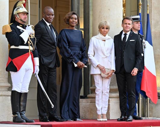 Emmanuel Macron - Brice Oligui Nguema meeting in Paris PARIS, FRANCE - JULY 20: French President Emmanuel Macron (2nd R), his wife Brigitte Macron (3rd R), Gabon s President Brice Oligui Nguema (2nd L) and his wife Zita Oligui Nguema (3rd L) pose for a photo ahead of State dinner at the Elysee Palace in Paris, France on July 20, 2026. Mustafa Yalcin Anadolu Paris France. Editorial use only. Please get in touch for any other usage.  Copyright: x2026xAnadoluxMustafaxYalcinx