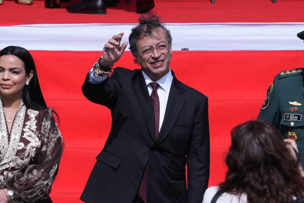 Colombia s Independence Day Parade in Bogota BOGOTA, COLOMBIA - JULY 20: Colombian President Gustavo Petro is seen during the Independence Day military parade in Bogota, Colombia, on July 20, 2026. Petro said the ceremony would mark his final public appearance before leaving office. During the event, a crowd breached the first security perimeter and surged toward the main stage, while a group of demonstrators surrounded and verbally harassed members of the press. Several people climbed onto the platform designated for journalists, prompting reporters from multiple media outlets to report insufficient crowd-control measures and to leave the area under escort by the Colombian National Police. Juancho Torres Anadolu Bogota Colombia. Editoria  Copyright: x2026xAnadoluxJuanchoxTorresx