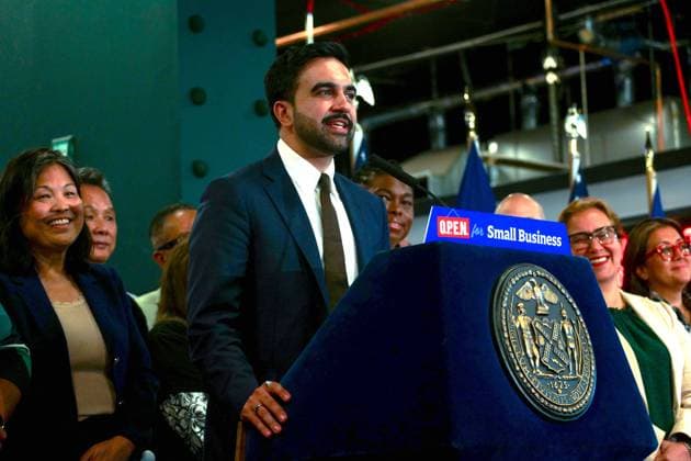 New York, NY- July 20:Mayor Zohran Kwame Mamdani Holds a Press Conference and Announces OPEN for Small Business with The Full Reform Package including 50 Reforms to Support Small Businesses and signs an Executive Order. Speakers Mayor Zohran Kwame Mamdani, Julie Su, Kenny Minaya, Vanessa L. Gibson, and Shanel Thomas-Henryon July 20, 2026 Credit: Camara Porter USA  - ZUMAa123 20260720_zaa_a123_010 Copyright: xAdMediax