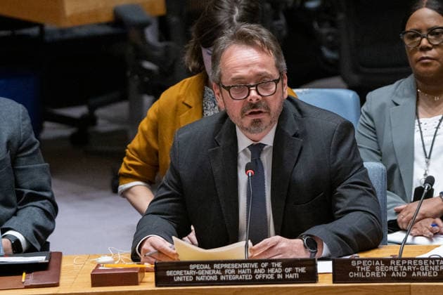 (260720) -- UNITED NATIONS, July 20, 2026 -- The UN secretary-general s special representative for Haiti, Carlos Ruiz Massieu, speaks at a Security Council meeting at the UN headquarters in New York, July 20, 2026. The top UN envoy in Haiti on Monday called for efforts to maintain the current momentum in the country s political transition. ( UN Photo Handout via Xinhua) UN-SECURITY COUNCIL MEETING-HAITI EskinderxDebebe 