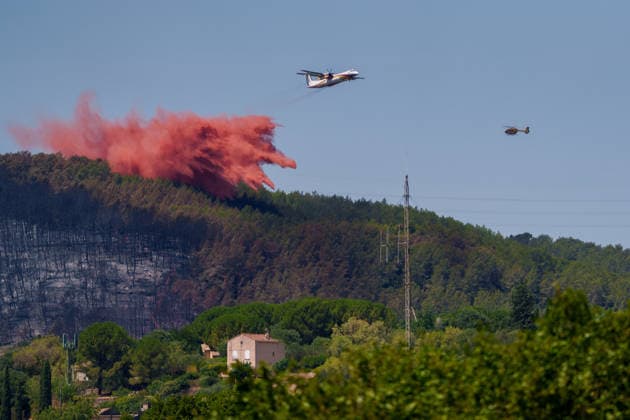 South France suffers from wildfires after another heatwave. France - Les Arcs, 20.07.2026 A French SÃ curitÃ Civile De Havilland Canada Dash 8-400AT (Q400AT) airtanker flies over during the aerial firefighting as wildfires burning near Les Arcs-sur-Argens in southeastern France on Monday. The blaze was one of several wildfires affecting the country during a period of extreme heat, longer lasting drought and strong winds, led to evacuations and a large-scale firefighting response. DÃ partement Var