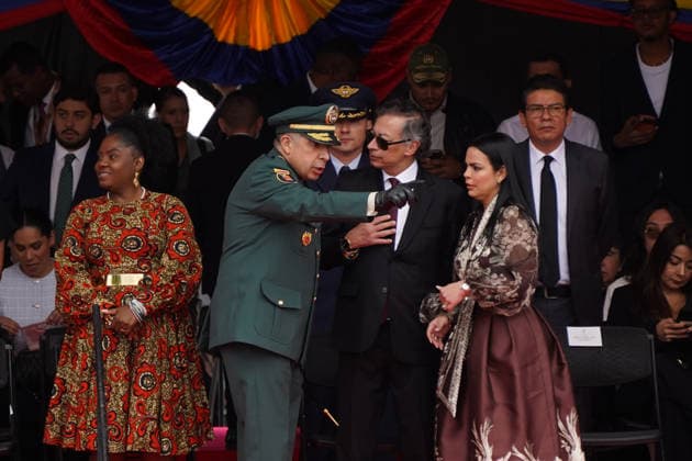 July 20, 2026, Bogota, Bogota D.C, Colombia: Colombian military forces commander General Hugo Alejandro Lopez Barreto (L) and president Gustavo Petro take part during the Independence Day (R) of Colombia military parade in Bogota, Colombia on July 20, 2026. Bogota Colombia - ZUMAvp1_ 20260720_zia_vp1_113 Copyright: xSebastianxMarmolejox
