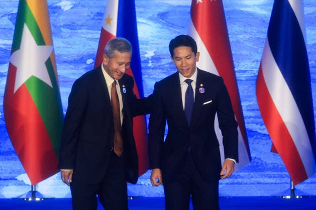 ASEAN Foreign Ministers Meeting 2026 commences in the Philippines METRO MANILA, PHILIPPINES - JULY 21: Foreign Ministers from ASEAN countries leave the stage after posing for a group photo during the opening ceremony for the 59th ASEAN Foreign Ministers Meeting, in Pasay City, Metro Manila, Philippines, on July 21, 2026. The week-long summit, which will last until July 24, gathers foreign ministers and top diplomats from ASEAN member states and major powers, including those from Turkiye, the United States, China, Russia, Japan and several European Union countries to discuss international and regional issues surrounding geopolitical challenges, energy supplies, trade, food, security cooperation as well as Myanmar civil war and the impacts of  Copyright: x2026xAnadoluxDanielxCengx