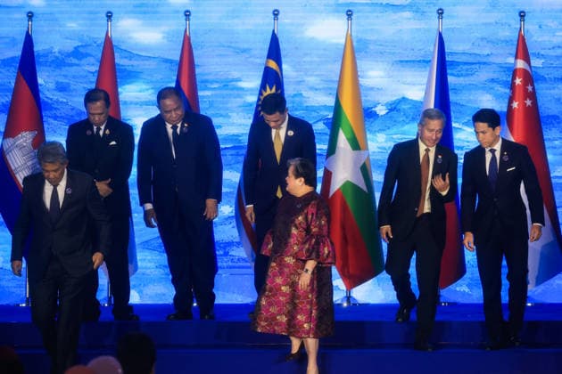 ASEAN Foreign Ministers Meeting 2026 commences in the Philippines METRO MANILA, PHILIPPINES - JULY 21: Foreign Ministers from ASEAN countries leave the stage after posing for a group photo during the opening ceremony for the 59th ASEAN Foreign Ministers Meeting, in Pasay City, Metro Manila, Philippines, on July 21, 2026. The week-long summit, which will last until July 24, gathers foreign ministers and top diplomats from ASEAN member states and major powers, including those from Turkiye, the United States, China, Russia, Japan and several European Union countries to discuss international and regional issues surrounding geopolitical challenges, energy supplies, trade, food, security cooperation as well as Myanmar civil war and the impacts of  Copyright: x2026xAnadoluxDanielxCengx