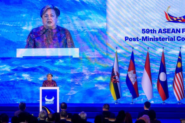 ASEAN Foreign Ministers Meeting 2026 commences in the Philippines METRO MANILA, PHILIPPINES - JULY 21: Philippines Foreign Secretary Theresa Lazaro delivers a remark during the opening ceremony for the 59th ASEAN Foreign Ministers Meeting, in Pasay City, Metro Manila, Philippines, on July 21, 2026. The week-long summit, which will last until July 24, gathers foreign ministers and top diplomats from ASEAN member states and major powers, including those from Turkiye, the United States, China, Russia, Japan and several European Union countries to discuss international and regional issues surrounding geopolitical challenges, energy supplies, trade, food, security cooperation as well as Myanmar civil war and the impacts of US-Iran conflict. Dani  Copyright: x2026xAnadoluxDanielxCengx