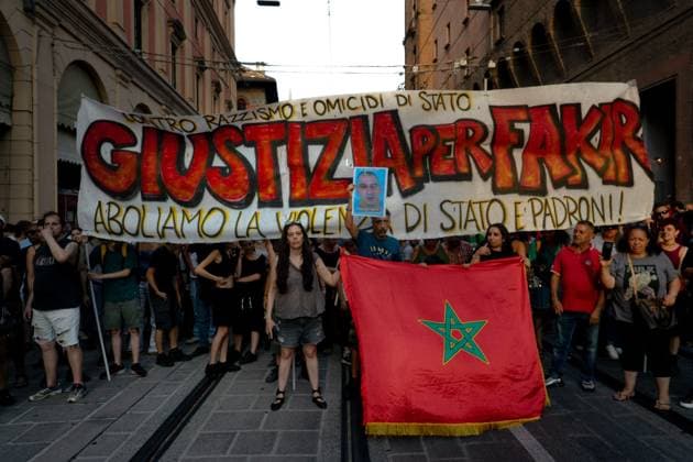 Thousands protest in Bologna over death of Abderrahim Fakir BOLOGNA, ITALY JULY 20, 2026: Thousands of people march through central Bologna to protest the death of Abderrahim Fakir, a 42-year-old Italian-Moroccan man who died during a police stop. The demonstration begins in Piazza del Nettuno following a press conference by municipal authorities and proceeds toward the Prefecture, with protesters demanding accountability and condemning alleged police brutality and racial profiling. Clashes later erupt between demonstrators and riot police, who use tear gas and water cannons as tensions spread to Via Rizzoli. Bologna Italy Copyright: x xThomasxCavagnax xJNAxPressx