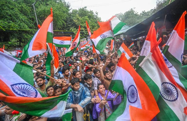 NEW DELHI, INDIA - JULY 20: Massive crowds of protesters arrives to march towards Parliament from Jantar Mantar on July 20, 2026 in New Delhi, India. Protesters were seen pushing through police barricades and scuffling with security personnel as authorities attempted to stop the march. The demonstration, organized by the Cockroach Janta Party (CJP), drew thousands of supporters demanding action over alleged examination paper leaks and reforms in the education system. (Photo by Sanchit Khanna Hindustan Times) Cockroach Janata Party Protest March To Parliament