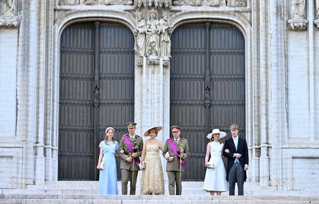 Belgium celebrates the 195th anniversary of its founding BRUSSELS, BELGIUM - JULY 21: Belgian King Philippe (3rd R), Queen Mathilde (3rd L), and their children Princess Elisabeth, Prince Gabriel, Prince Emmanuel, and Princess Eleonore attend a traditional Te Deum ceremony at the St. Michael and St. Gudula Cathedral to mark National Day, part of events celebrating the 195th anniversary of Belgium’s founding, in Brussels, Belgium, on July 21, 2026. Dursun Aydemir Anadolu Brussels Hoofdstedelijk Gewest Belgium. Editorial use only. Please get in touch for any other usage.  Copyright: x2026xAnadoluxDursunxAydemirx