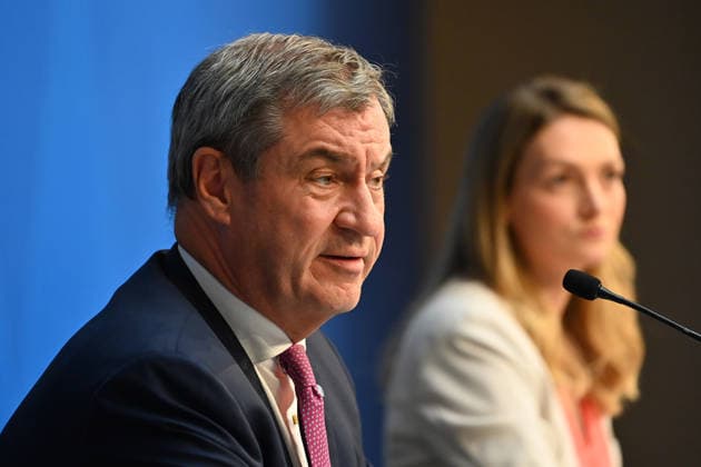 Markus SOEDER (Ministerpraesident Bayern und CSU Vorsitzender), Judith GERLACH (Staatsministerin fuer Gesundheit, Pflege und Praevention). Pressekonferenz der Bayerischen Staatsregierung nach Kabinettssitzung am 21.07.2026 im Prinz Carl Palais in Muenchen. *** Markus SOEDER, Minister-President of Bavaria and CSU Chairman; Judith GERLACH, Minister of State for Health, Long-Term Care, and Prevention. Press conference of the Bavarian State Government following the cabinet meeting on July 21, 2026, at the Prinz Carl Palais in Munich