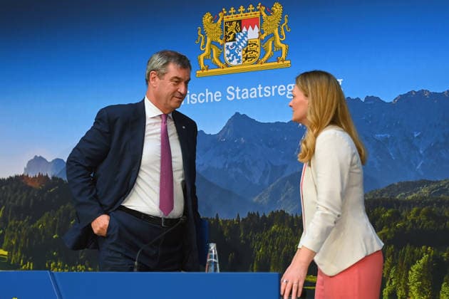 Markus SOEDER (Ministerpraesident Bayern und CSU Vorsitzender), Judith GERLACH (Staatsministerin fuer Gesundheit, Pflege und Praevention), Pressekonferenz der Bayerischen Staatsregierung nach Kabinettssitzung am 21.07.2026 im Prinz Carl Palais in Muenchen. *** Markus SOEDER, Minister-President of Bavaria and CSU Chairman; Judith GERLACH, Minister of State for Health, Long-Term Care, and Prevention; Press conference of the Bavarian State Government following the cabinet meeting on July 21, 2026, at the Prinz Carl Palais in Munich