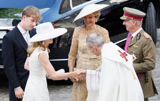 Prince Emmanuel, Crown Princess Elisabeth, Queen Mathilde of Belgium and King Philippe - Filip of Belgium pictured during the Te Deum mass, on the occasion of the Belgian National Day, at the Saint Michael and Saint Gudula Cathedral (Cathedrale des Saints Michel et Gudule Sint-Michiels- en Sint-Goedele kathedraal) in Brussels, Tuesday 21 July 2026.  BENOITxDOPPAGNE 181658875