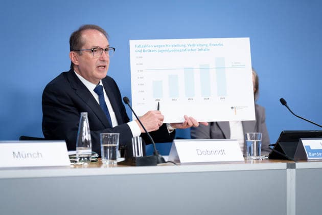 Bundesinnenminister, Alexander Dobrindt Bundeslagebild Sexualdelikte zum Nachteil von Kindern und Jugendlichen 2025 , Berlin, Bundespressekonferenz, Bundesinnenminister, Alexander Dobrindt Berlin Berlin GER *** Federal Minister of the Interior, Alexander Dobrindt; Federal Report on Sexual Offenses Against Children and Adolescents 2025; Berlin; Federal Press Conference; Federal Minister of the Interior, Alexander Dobrindt; Berlin; Berlin; GER