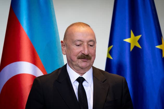 Präsident, Aserbaidschan, Ilham Alijew Berlin, Bundeskanzleramt, Pressekonferenz, Präsident, Aserbaidschan, Ilham Alijew Berlin Berlin GER *** President of Azerbaijan, Ilham Aliyev, Berlin, Federal Chancellery, press conference, President of Azerbaijan, Ilham Aliyev, Berlin, Berlin, GER