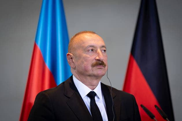 Präsident, Aserbaidschan, Ilham Alijew Berlin, Bundeskanzleramt, Pressekonferenz, Präsident, Aserbaidschan, Ilham Alijew Berlin Berlin GER *** President of Azerbaijan, Ilham Aliyev, Berlin, Federal Chancellery, press conference, President of Azerbaijan, Ilham Aliyev, Berlin, Berlin, GER
