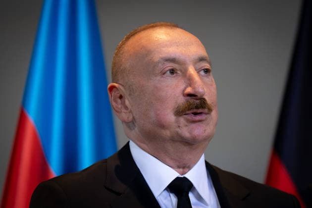 Präsident, Aserbaidschan, Ilham Alijew Berlin, Bundeskanzleramt, Pressekonferenz, Präsident, Aserbaidschan, Ilham Alijew Berlin Berlin GER *** President of Azerbaijan, Ilham Aliyev, Berlin, Federal Chancellery, press conference, President of Azerbaijan, Ilham Aliyev, Berlin, Berlin, GER