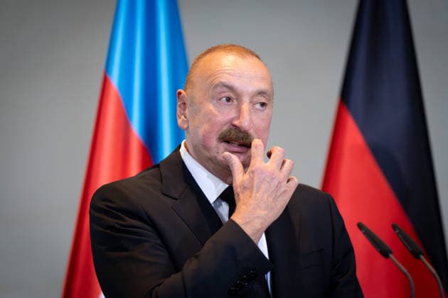 Präsident, Aserbaidschan, Ilham Alijew Berlin, Bundeskanzleramt, Pressekonferenz, Präsident, Aserbaidschan, Ilham Alijew Berlin Berlin GER *** President of Azerbaijan, Ilham Aliyev, Berlin, Federal Chancellery, press conference, President of Azerbaijan, Ilham Aliyev, Berlin, Berlin, GER