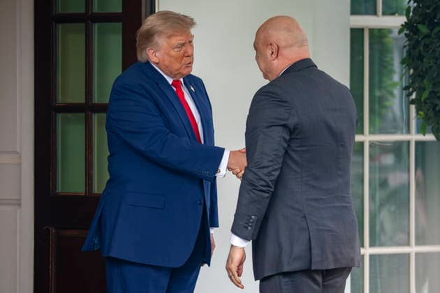 President Donald Trump greets the President of Lebanon Joseph Aoun outside the West Wing of the White House in Washington, DC on Tuesday, July 21, 2026.  WAP20260721303 BONNIExCASH