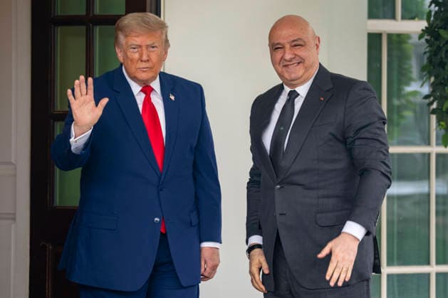 President Donald Trump greets the President of Lebanon Joseph Aoun outside the West Wing of the White House in Washington, DC on Tuesday, July 21, 2026.  WAP20260721306 BONNIExCASH