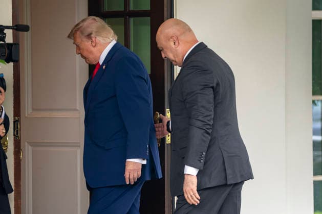 President Donald Trump greets the President of Lebanon Joseph Aoun outside the West Wing of the White House in Washington, DC on Tuesday, July 21, 2026.  WAP20260721309 BONNIExCASH