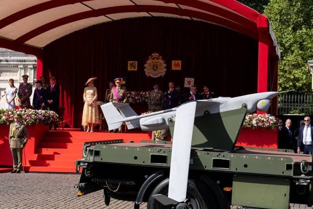 drones pictured in action during the military and civilian parade on the Belgian National Day, in Brussels, Tuesday 21 July 2026. This parade pays tribute to our Belgium s security and emergency services, such as the army, police, fire brigade or civil protection. MARIUS BURGELMAN  MariusxBurgelman 181680227