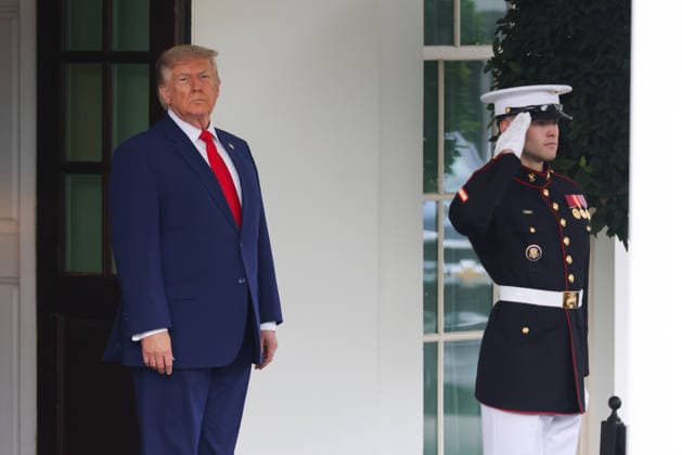 July 21, 2026, Washington, District Of Columbia, USA: U.S. President DONALD TRUMP, left, waits near a U.S. Marine to greetÃ‚ JOSEPH AOUN,Ã‚ theÃ‚ President of the Republic of Lebanon, not pictured, at the West Wing Portico of the White House in Washington, D.C. on July 21, 2026. The two leaders are attending a bilateral meetingÃ‚ at the White House. Washington USA  - ZUMAd227 20260721_znp_d227_003 Copyright: xBryanxDozierx