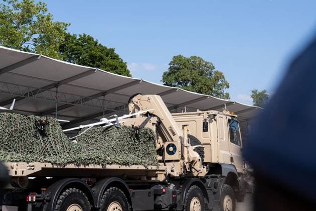 drones pictured during the military and civilian parade on the Belgian National Day, in Brussels, Tuesday 21 July 2026. This parade pays tribute to our Belgium s security and emergency services, such as the army, police, fire brigade or civil protection. MARIUS BURGELMAN  MariusxBurgelman 181680373