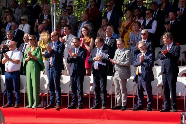 Belgium Ministers pictured during the military and civilian parade on the Belgian National Day, in Brussels, Tuesday 21 July 2026. This parade pays tribute to our Belgium s security and emergency services, such as the army, police, fire brigade or civil protection. MARIUS BURGELMAN  MariusxBurgelman 181686021