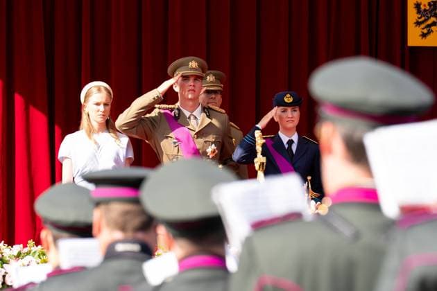 Crown Princess Elisabeth, Prince Gabriel, Prince Emmanuel and Princess Eleonore pictured during the military and civilian parade on the Belgian National Day, in Brussels, Tuesday 21 July 2026. This parade pays tribute to our Belgium s security and emergency services, such as the army, police, fire brigade or civil protection. MARIUS BURGELMAN  MariusxBurgelman 181686078