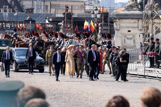 Queen Mathilde of Belgium and King Philippe - Filip of Belgium pictured during the military and civilian parade on the Belgian National Day, in Brussels, Tuesday 21 July 2026. This parade pays tribute to our Belgium s security and emergency services, such as the army, police, fire brigade or civil protection. MARIUS BURGELMAN  MariusxBurgelman 181689915
