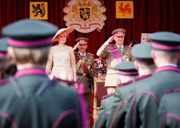 Queen Mathilde of Belgium and King Philippe - Filip of Belgium pictured during the military and civilian parade on the Belgian National Day, in Brussels, Tuesday 21 July 2026. This parade pays tribute to our Belgium s security and emergency services, such as the army, police, fire brigade or civil protection.  BENOITxDOPPAGNE 181691411