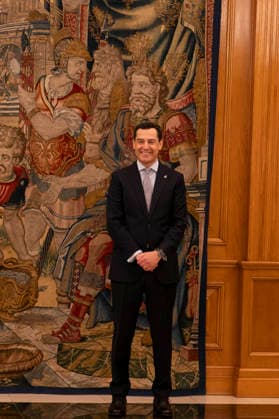 Juan Manuel Moreno Bonilla arrives at Zarzuela Palace for his audience with King Felipe VI. July 21, 2026. (202607211687)