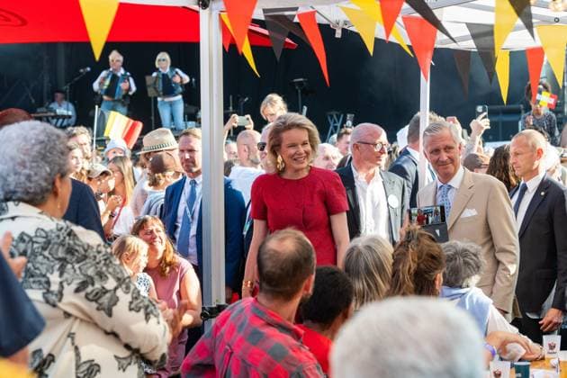 King Philippe - Filip of Belgium and Queen Mathilde of Belgium arrive for the Everyone to the Table initiative by Resto National at Vossenplein - Place du Jeu de Balle, as part of the National Holiday, on Tuesday 21 July 2026 in Brussels.  JONASxROOSENS 181694912