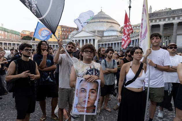 Demonstration in Naples to demand justice and truth after the death of Abderrahim Fakir NAPLES, ITALY - JULY 21: People gather during a demonstration to demand justice and truth for Abderrahim Fakir who died in circumstances yet to be clarified on Naples, Italy on July 21, 2026. Abderrahim Fakir, a 42-year-old man of Moroccan origin, died after being stopped and then pinned to the ground by two police officers on July 19, 2026 in Bologna. In a video, he can be heard screaming, Help, enough! . Iso Ekle Anadolu Naples Italy. Editorial use only. Please get in touch for any other usage.  Copyright: x2026xAnadoluxIsoxEklex