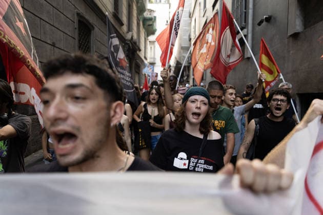 Demonstration in Naples to demand justice and truth after the death of Abderrahim Fakir NAPLES, ITALY - JULY 21: People gather during a demonstration to demand justice and truth for Abderrahim Fakir who died in circumstances yet to be clarified on Naples, Italy on July 21, 2026. Abderrahim Fakir, a 42-year-old man of Moroccan origin, died after being stopped and then pinned to the ground by two police officers on July 19, 2026 in Bologna. In a video, he can be heard screaming, Help, enough! . Iso Ekle Anadolu Naples Italy. Editorial use only. Please get in touch for any other usage.  Copyright: x2026xAnadoluxIsoxEklex