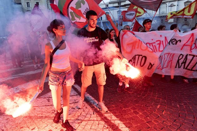 Demonstration in Naples to demand justice and truth after the death of Abderrahim Fakir NAPLES, ITALY - JULY 21: People gather during a demonstration to demand justice and truth for Abderrahim Fakir who died in circumstances yet to be clarified on Naples, Italy on July 21, 2026. Abderrahim Fakir, a 42-year-old man of Moroccan origin, died after being stopped and then pinned to the ground by two police officers on July 19, 2026 in Bologna. In a video, he can be heard screaming, Help, enough! . Iso Ekle Anadolu Naples Italy. Editorial use only. Please get in touch for any other usage.  Copyright: x2026xAnadoluxIsoxEklex