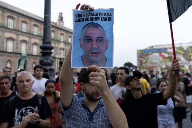 Demonstration in Naples to demand justice and truth after the death of Abderrahim Fakir NAPLES, ITALY - JULY 21: People gather during a demonstration to demand justice and truth for Abderrahim Fakir who died in circumstances yet to be clarified on Naples, Italy on July 21, 2026. Abderrahim Fakir, a 42-year-old man of Moroccan origin, died after being stopped and then pinned to the ground by two police officers on July 19, 2026 in Bologna. In a video, he can be heard screaming, Help, enough! . Iso Ekle Anadolu Naples Italy. Editorial use only. Please get in touch for any other usage.  Copyright: x2026xAnadoluxIsoxEklex