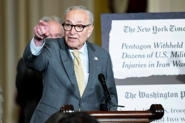 July 21, 2026, Washington, District Of Columbia, USA: Senate Minority Leader CHUCK SCHUMER (D-NY) calling on a reporter at a press conference at the U.S. Capitol in Washington, DC. Washington USA - ZUMAb161 20260721_aap_b161_004 Copyright: xMichaelxBrochsteinx