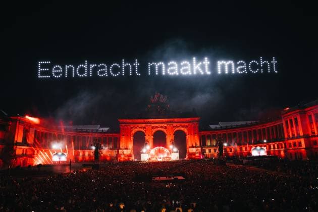 a concert and show with fireworks, laser and drones, at the end of the celebrations on the Belgian National Day, Tuesday 21 July 2026 in the Parc du Cinquantenaire - Jubelpark. MARIUS BURGELMAN  MariusxBurgelman 181703012
