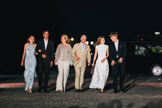 King Philippe - Filip of Belgium, Queen Mathilde of Belgium, Crown Princess Elisabeth, Princess Eleonore, Prince Gabriel and Prince Emmanuel pictured during a concert and show with fireworks, laser and drones, at the end of the celebrations on the Belgian National Day, Tuesday 21 July 2026 in the Parc du Cinquantenaire - Jubelpark. MARIUS BURGELMAN  MariusxBurgelman 181703254