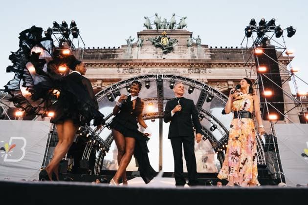 Zap Mama, K.ZIA, Peter Van de Veire , JoÃ«lle Scoriels pictured during and a concert and show with fireworks, laser and drones, at the end of the celebrations on the Belgian National Day, Tuesday 21 July 2026 in the Parc du Cinquantenaire - Jubelpark. MARIUS BURGELMAN  MariusxBurgelman 181703658
