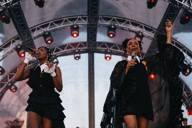 K.ZIA and Zap Mama pictured during a concert and show with fireworks, laser and drones, at the end of the celebrations on the Belgian National Day, Tuesday 21 July 2026 in the Parc du Cinquantenaire - Jubelpark. MARIUS BURGELMAN  MariusxBurgelman 181705046
