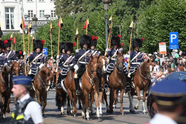 (260722) -- BEIJING, July 22, 2026 -- Cavalrymen march during a military and civil parade of Belgian National Day celebrations in Brussels, Belgium, on July 21, 2026. ) XINHUA PHOTOS OF THE DAY WengxXinyang 
