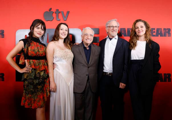 Malia Pyles, Lily Collias, Martin Scorsese, Steven Spielberg, and Margarita Levieva arrive on the red carpet for Apple TV s Cape Fear New York Screening at DGA Theater on Tuesday, July 21, 2026 in New York City.  NYP20260721103 JOHNxANGELILLO