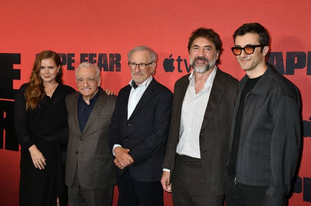 NEW YORK, NY - JULY 21: Amy Adams, Martin Scorsese, Steven Spielberg, Javier Bardem and Nick Antosca at the Apple TV Cape Fear Finale Event on July 21, 2026 at DGA Theater in New York City. Copyright: xmpi099 MediaPunchx