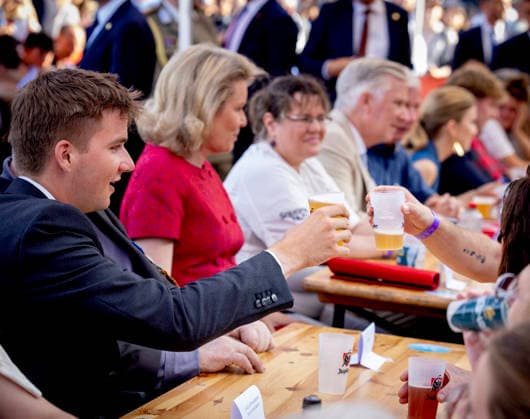 21-07-2026 Resto Crown Princess Elisabeth and Queen Mathilde and King Philippe - Filip during the Everyone to the Table initiative by Resto National at Vossenplein - Place du Jeu de Balle, as part of the National Holiday in Brussels Â  Copyright: xPPEx