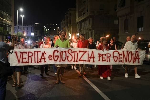 Vigil marks 25th anniversary of Diaz school raid in Genoa GENOA, ITALY JULY 21, 2026: People attend a remembrance vigil marking the 25th anniversary of the police raid on the Diaz school during the 2001 G8 summit in Genoa. The gathering commemorated those injured in the operation and called attention to concerns over police violence and the suppression of dissent during the summit protests. Genova Berlin Italy Copyright: x xZairaxBiaginix xJNAxPressx